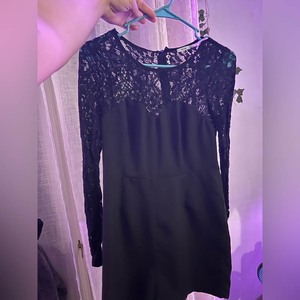 Women's Black Lace-Yoke Long Sleeve romper